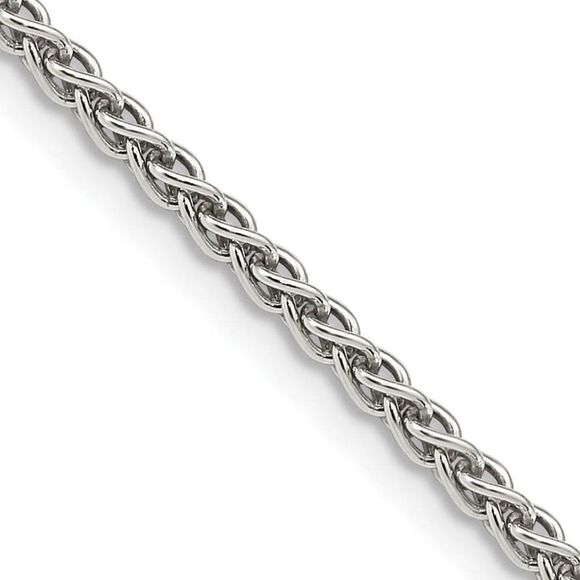 2.5mm Rhodium Sterling Silver Solid Round Spiga Chain Necklace 28 In